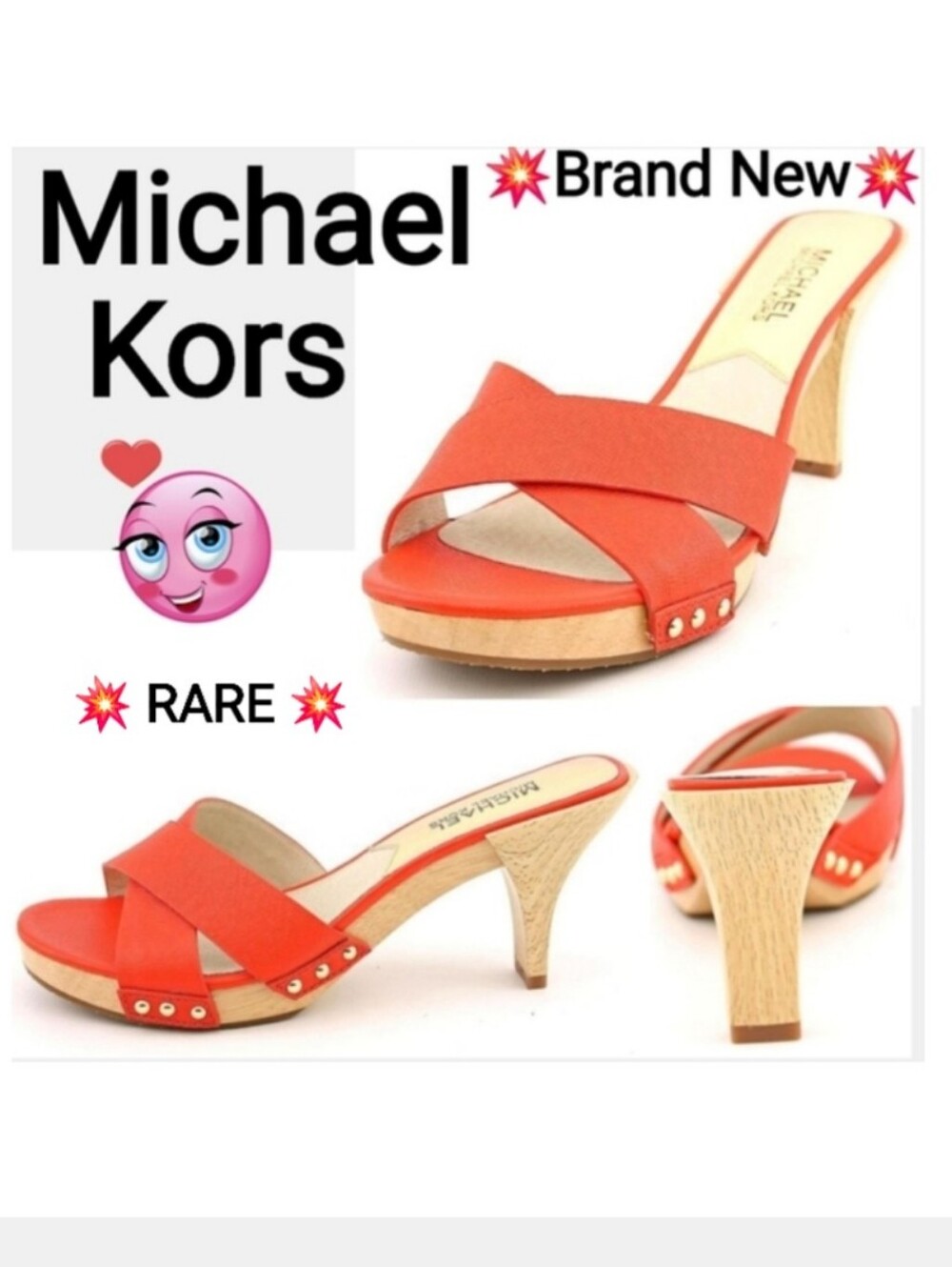 Michael Kors Mandarin Saffiano Leather Slide Sandles Wood Heel Size 9.5, Rare! - Picture 13 of 13